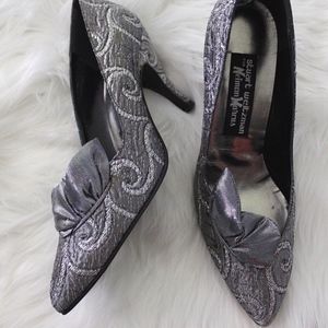 Vtg 90s STUART WEITZMAN Silver Lame Heels 8